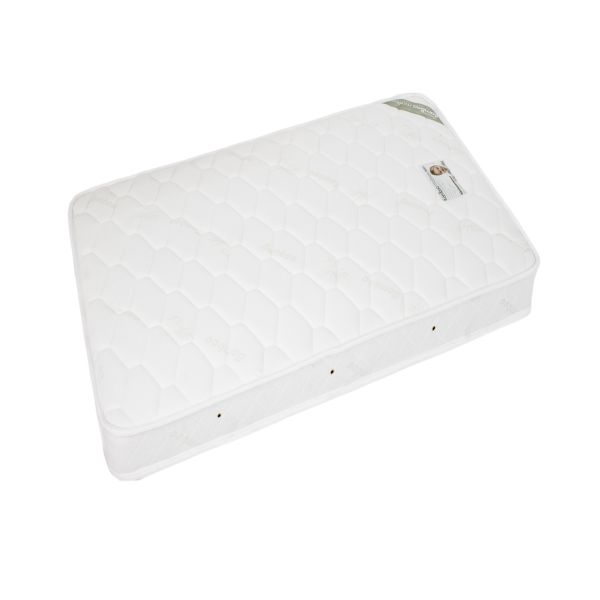 A firm, flat bamboo cot mattress with a breathable cover