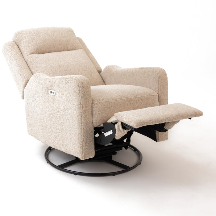 Mila Electric Recliner with Usb — Taupe Teddy — reclined, three-quarter