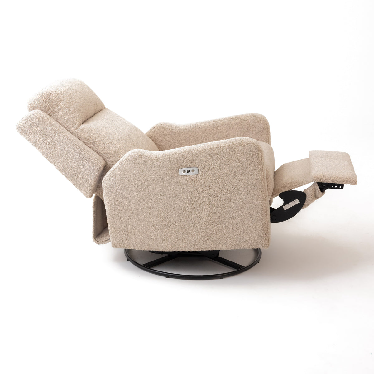 Mila Electric Recliner with Usb — Taupe Teddy — reclined, side