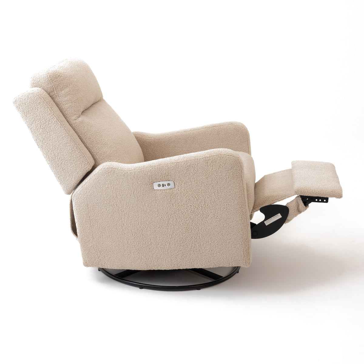 Mila Electric Recliner with Usb — Taupe Teddy — reclined, front three-quarter