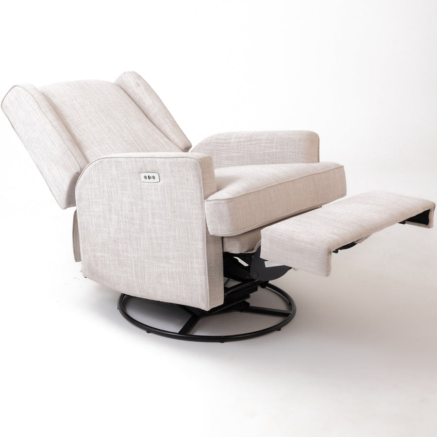 Luna Electric Recliner with USB — Egg Shell — reclined with footrest