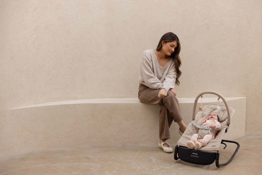 Auto Rocker — Beige — rocking beside the bench