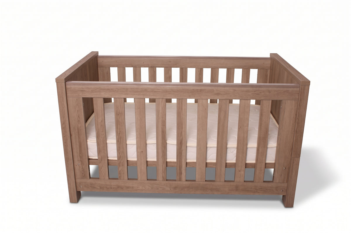 Bordeaux Cot — Hushed Brown Oak — front three-quarter view