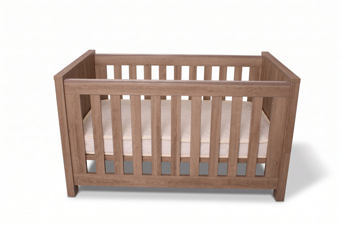 Bordeaux Cot — Hushed Brown Oak — front three-quarter view