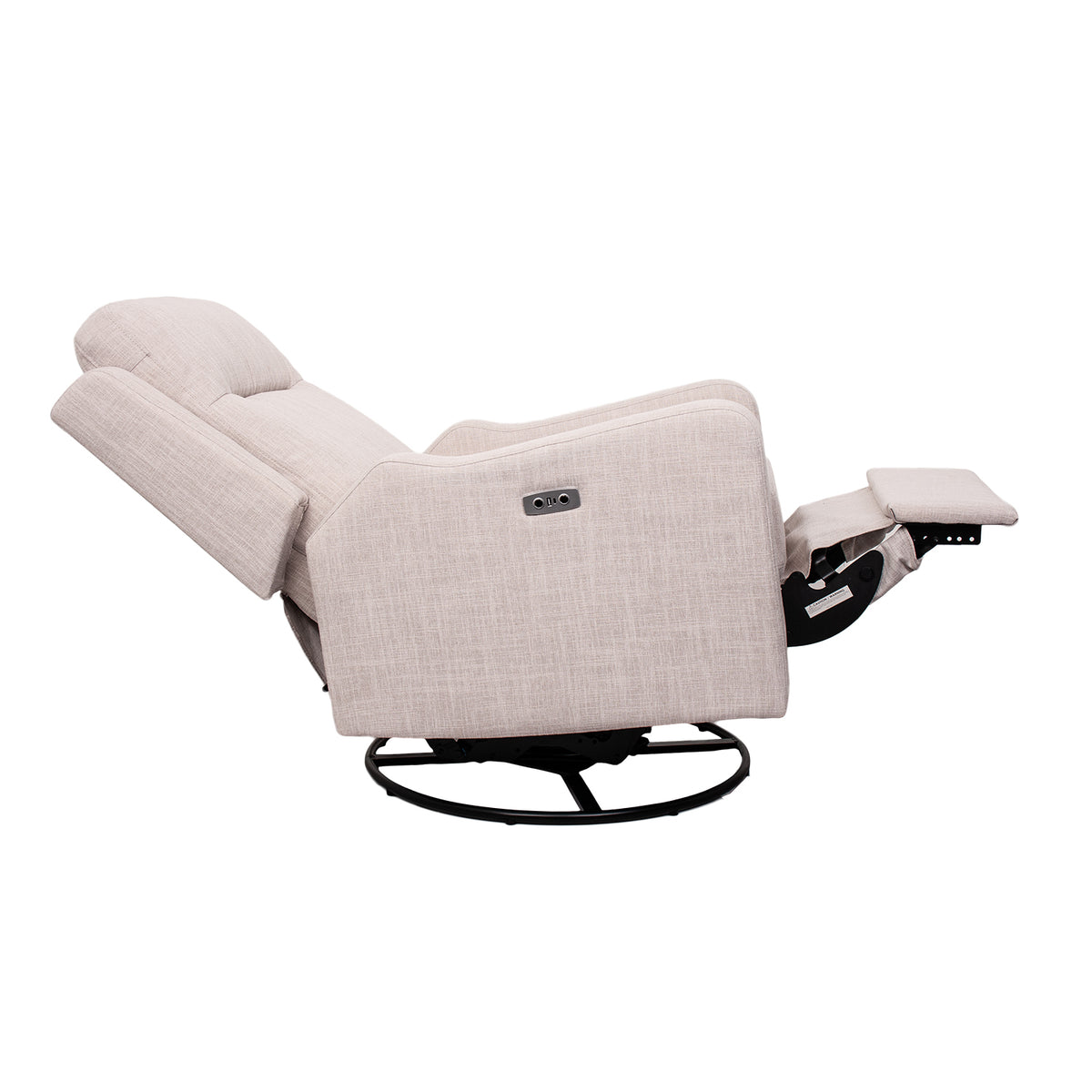 Mila Electric Recliner with USB — Egg Shell — fully reclined, side