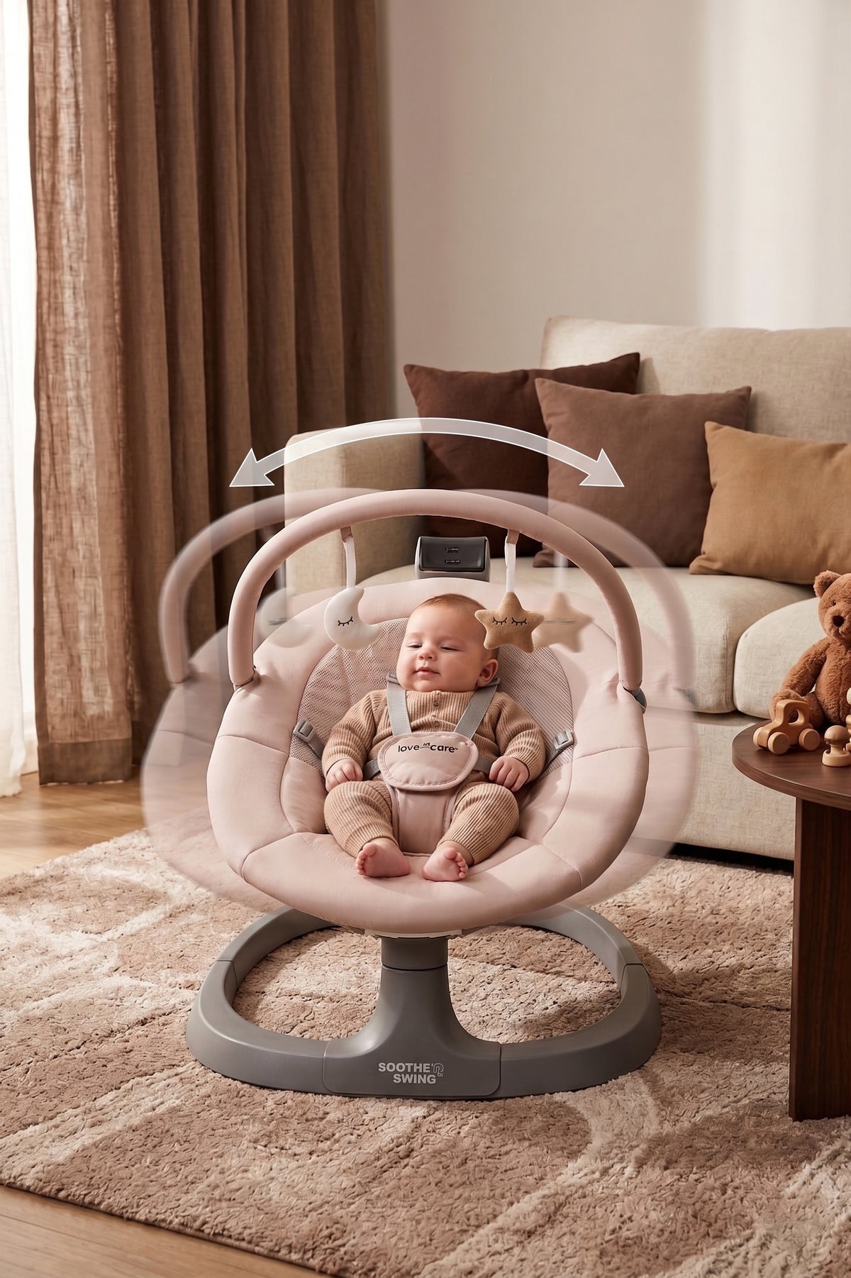 Settling baby in the Soothe N Swing