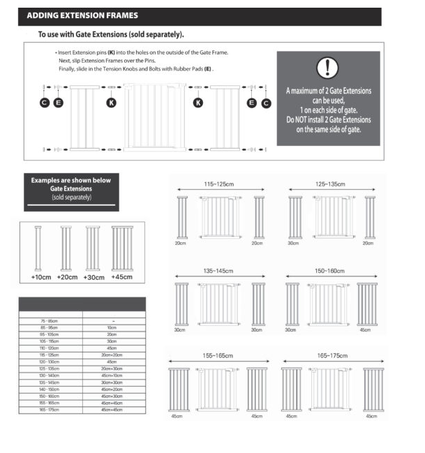Which extensions do I need? — Safety Gate size chart
