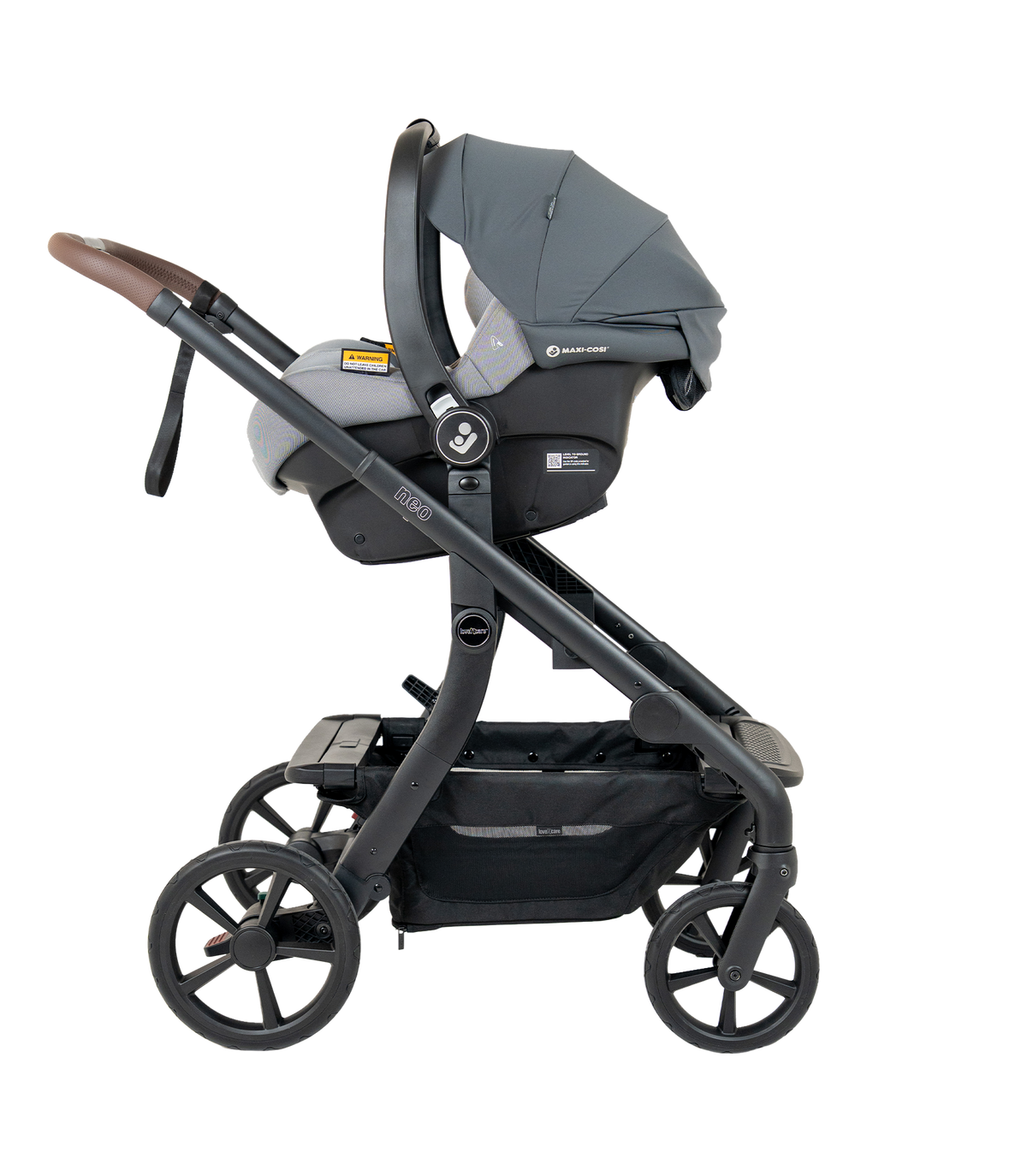 Maxi Cosi capsule fitted to the Neo via adaptor