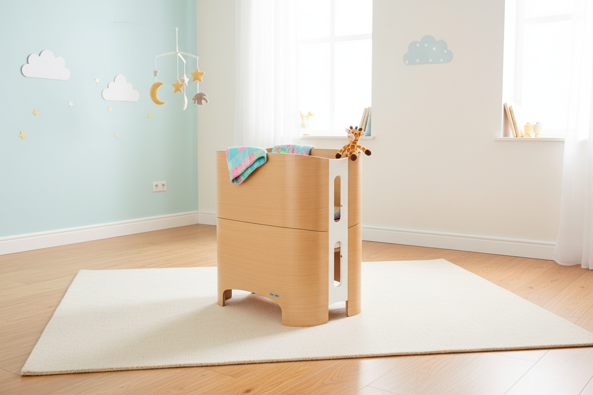 Vulu in bassinet mode, nursery