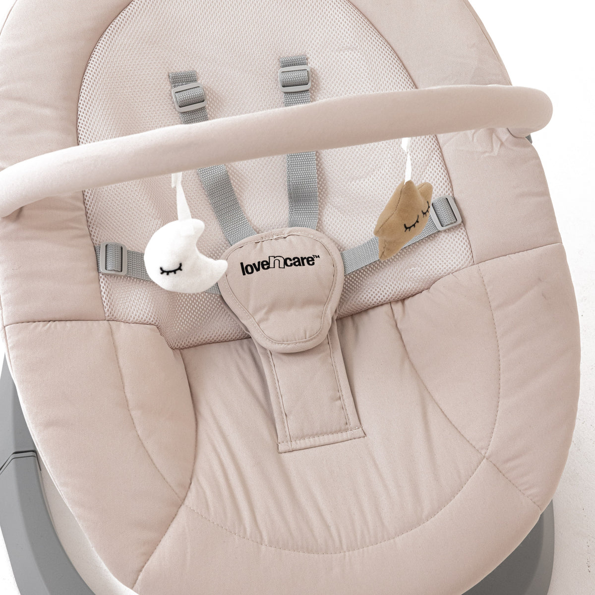 Soothe N Swing — seat and toy bar from above
