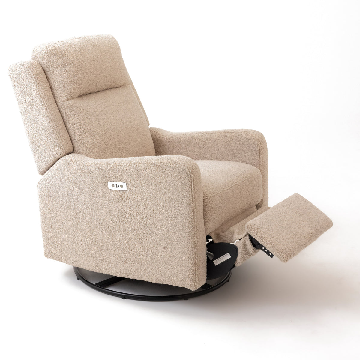 Mila Electric Recliner with Usb — Egg Shell — reclined with footrest
