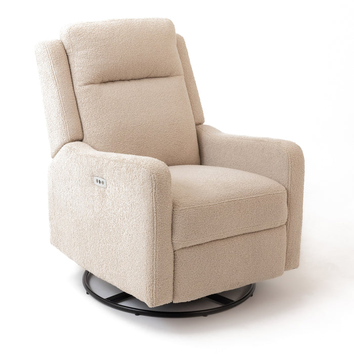 Mila Electric Recliner with USB — Taupe Teddy — three-quarter