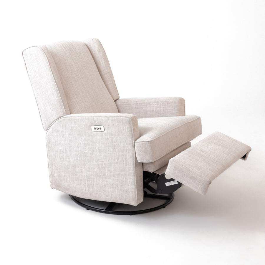 Luna Electric Recliner with USB — Egg Shell — footrest out, three-quarter