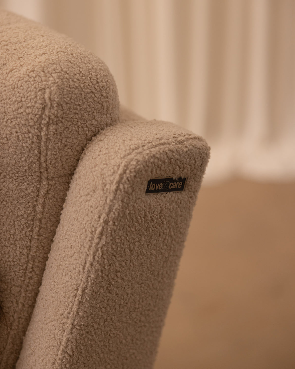 Mila Electric Recliner with Usb — Taupe Teddy — fabric and label detail