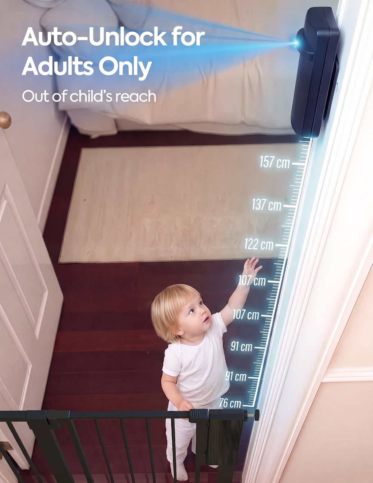 Auto-unlock for adults only — sensor height