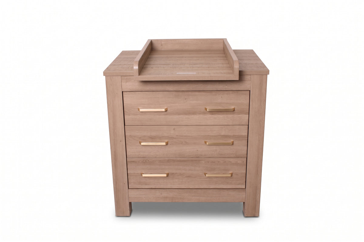 Bordeaux Chest — Hushed Brown Oak — front view with changer top, landscape