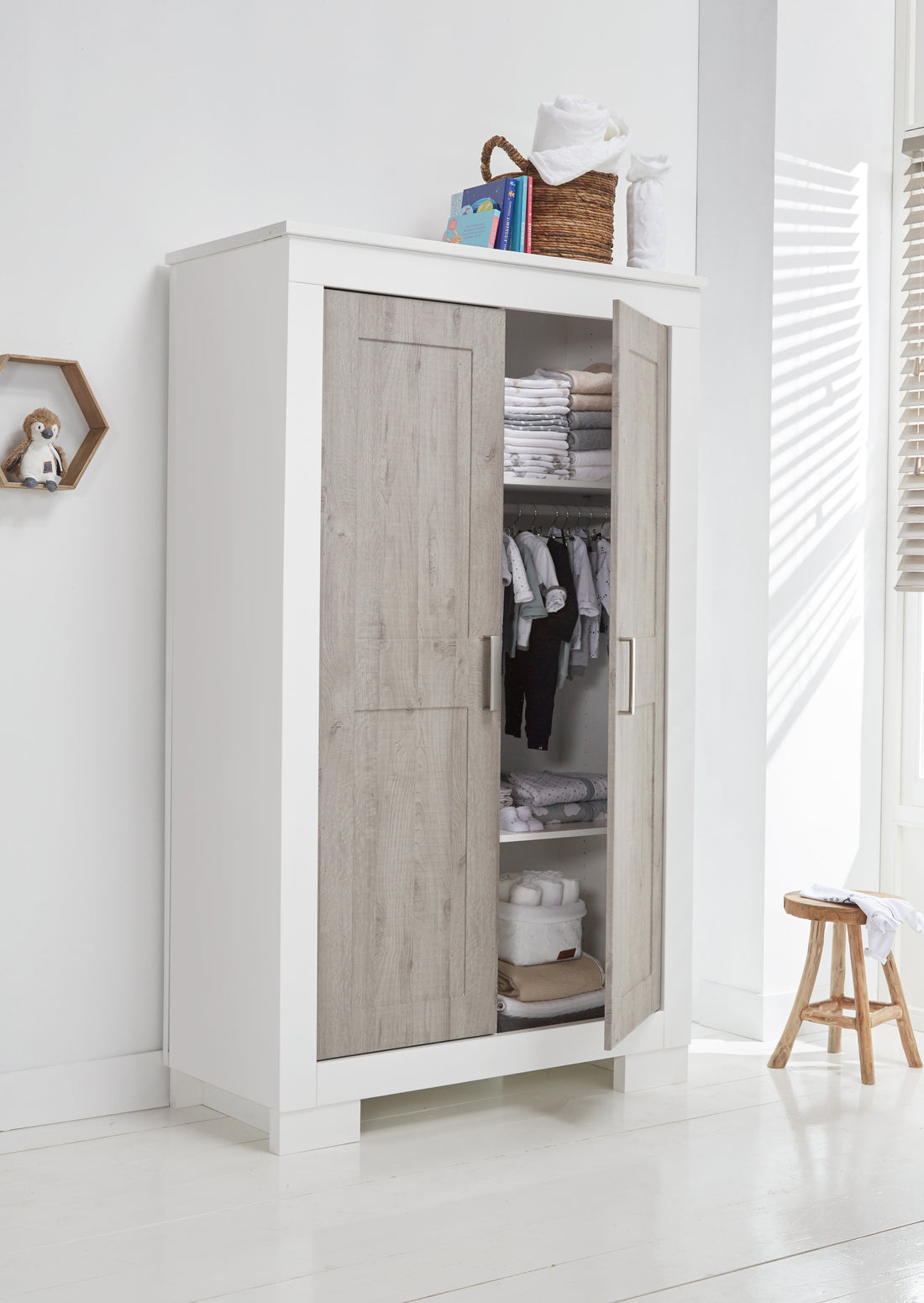 Lucca Wardrobe – White & Dark Grey — Hang it, fold it, find it