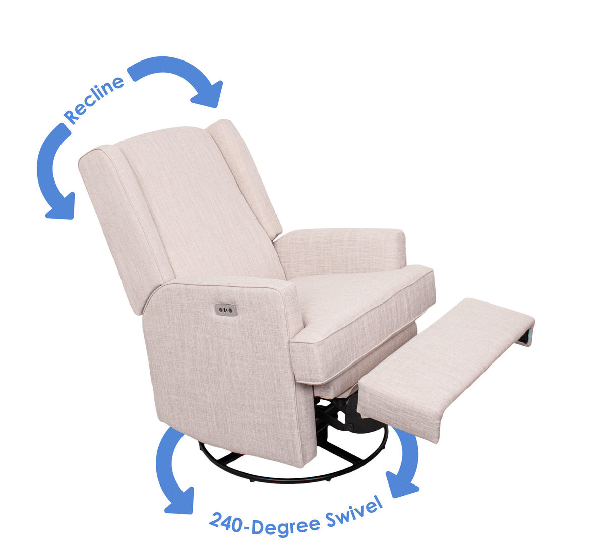 Mila Electric Recliner with USB — electric recline and 240° swivel