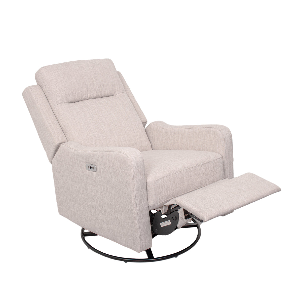 Mila Electric Recliner with USB — Egg Shell — reclined with leg rest up