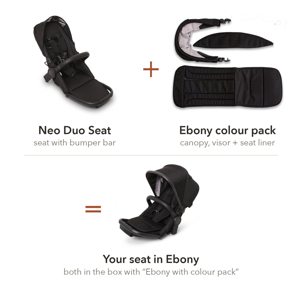 Neo Duo Seat — Ebony — seat plus the Ebony colour pack, what comes in the box