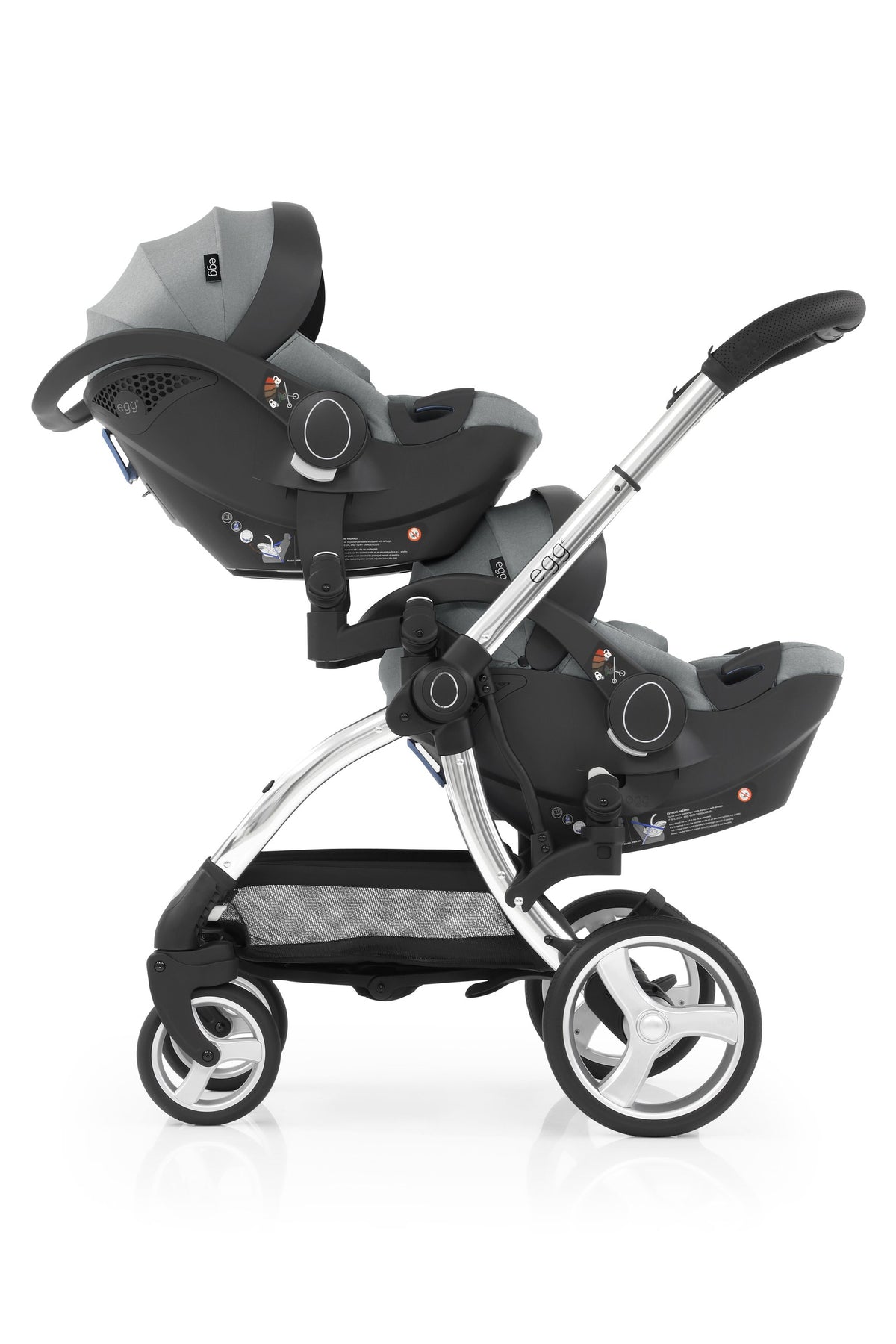 egg2 Tandem Seat — Monument Grey — tandem with carry cot