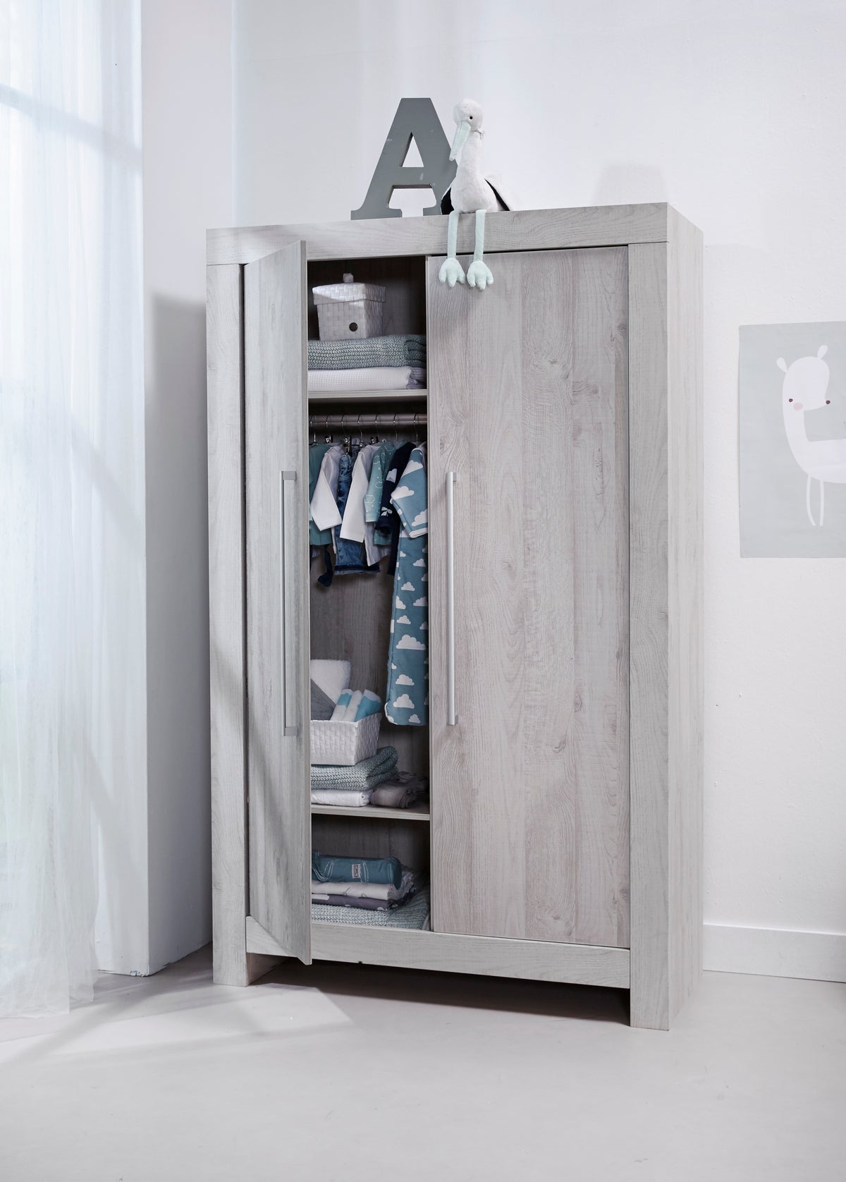 Houston Wardrobe — doors open, rods and shelves