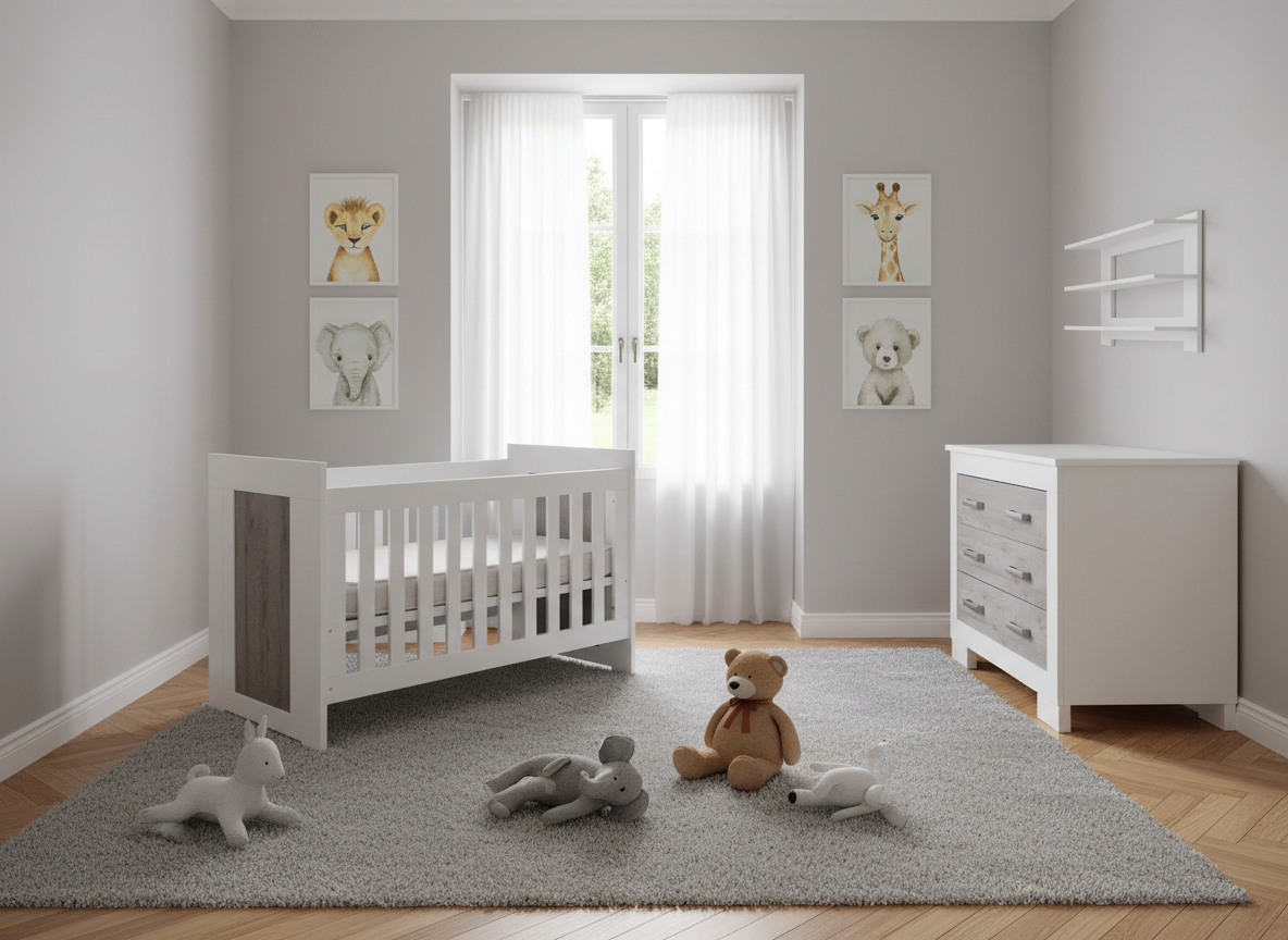 Lucca Cot and Chest with wall shelf
