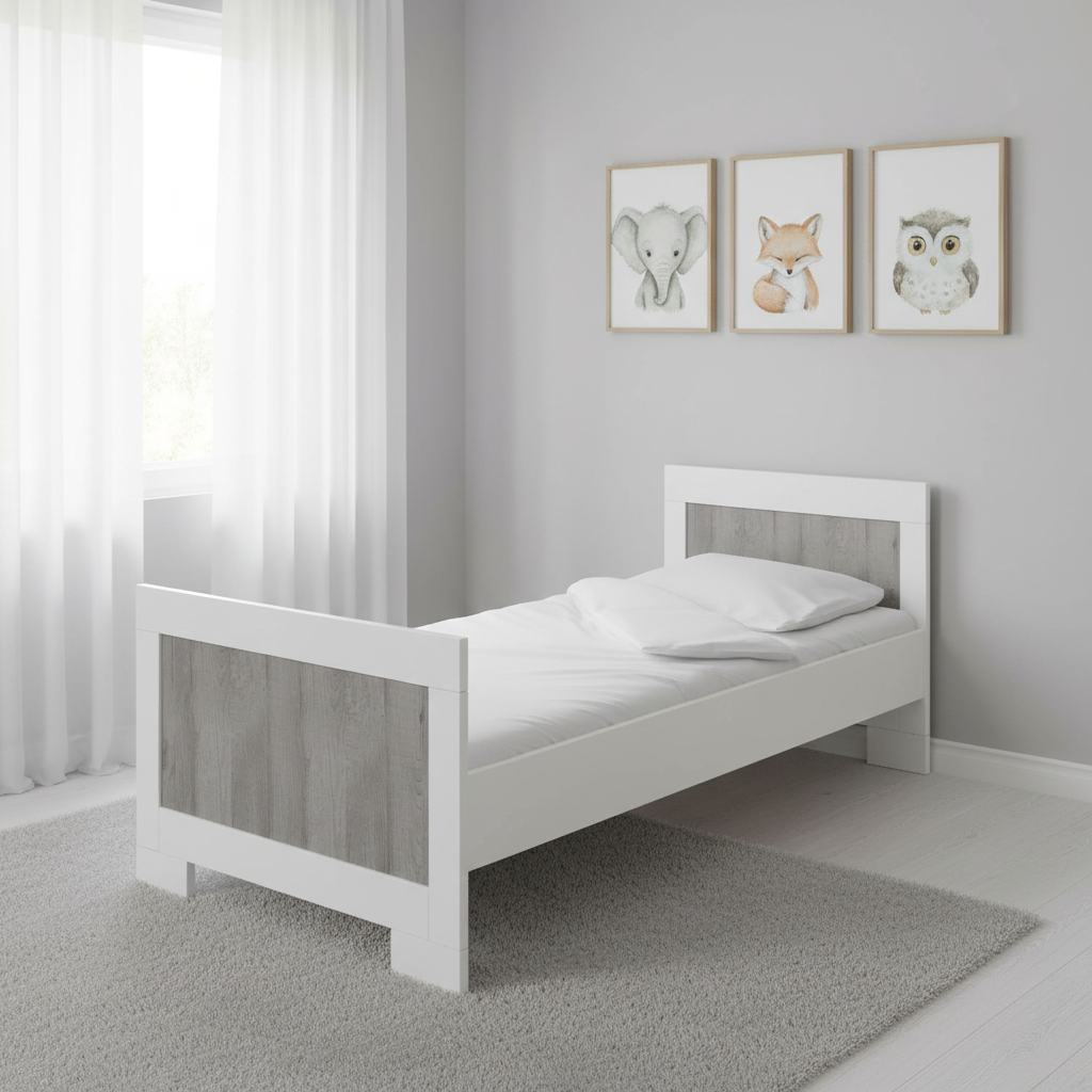 Lucca Cot converted to a single bed with the Lucca Bed Kit