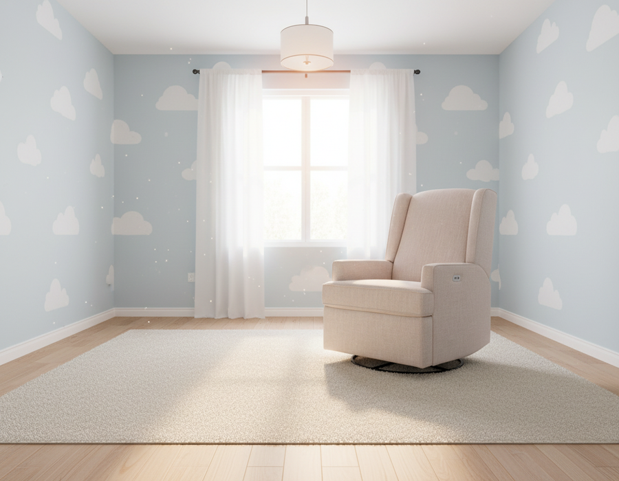 Luna Electric Recliner Egg Shell in the nursery