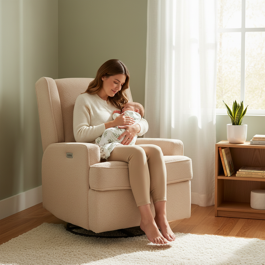 Luna Electric Recliner Taupe Teddy — feeding time