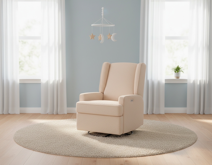 Luna Electric Recliner Taupe Teddy in the nursery