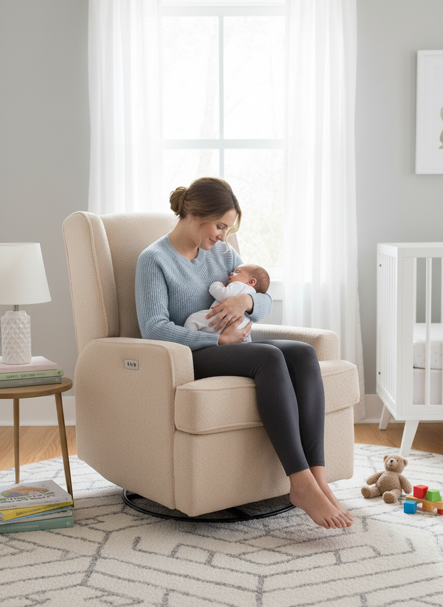 Luna Electric Recliner Taupe Teddy by the window