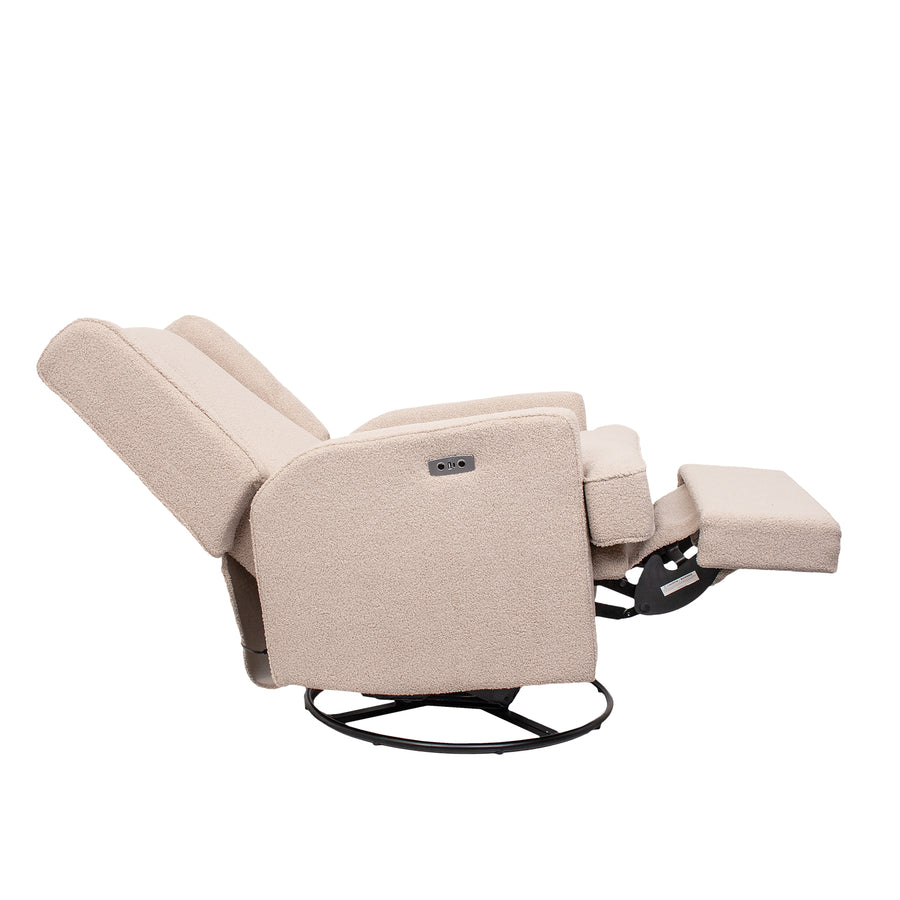 Luna Electric Recliner — Taupe Teddy — fully reclined