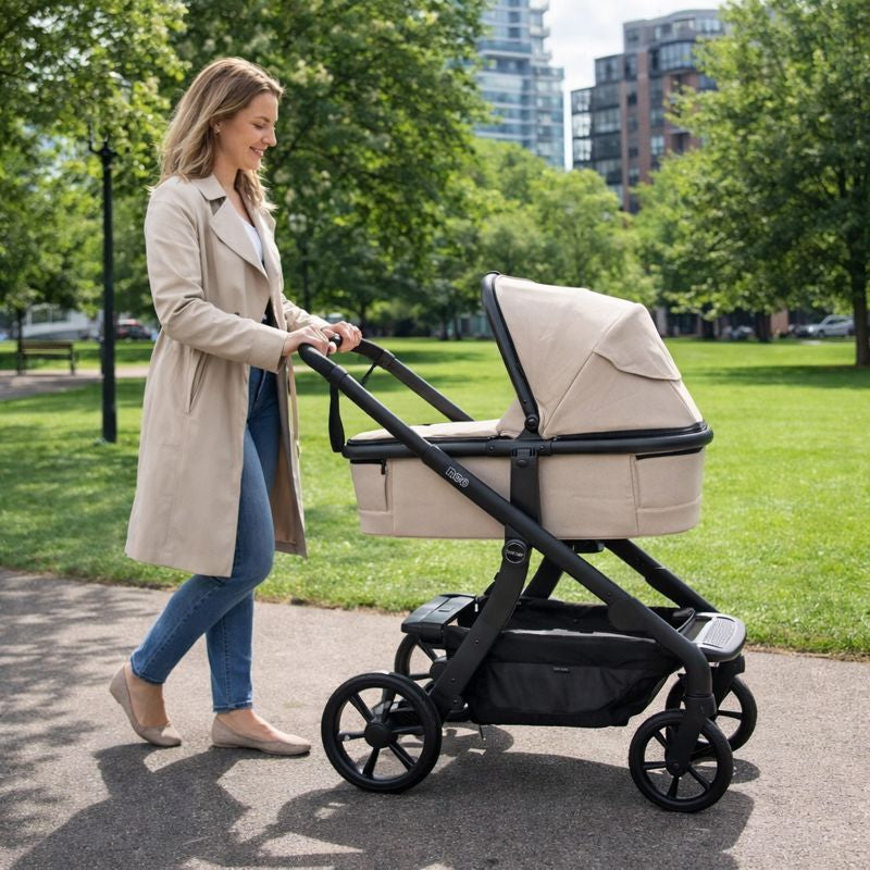 Neo Carry Cot — Sand — lifestyle