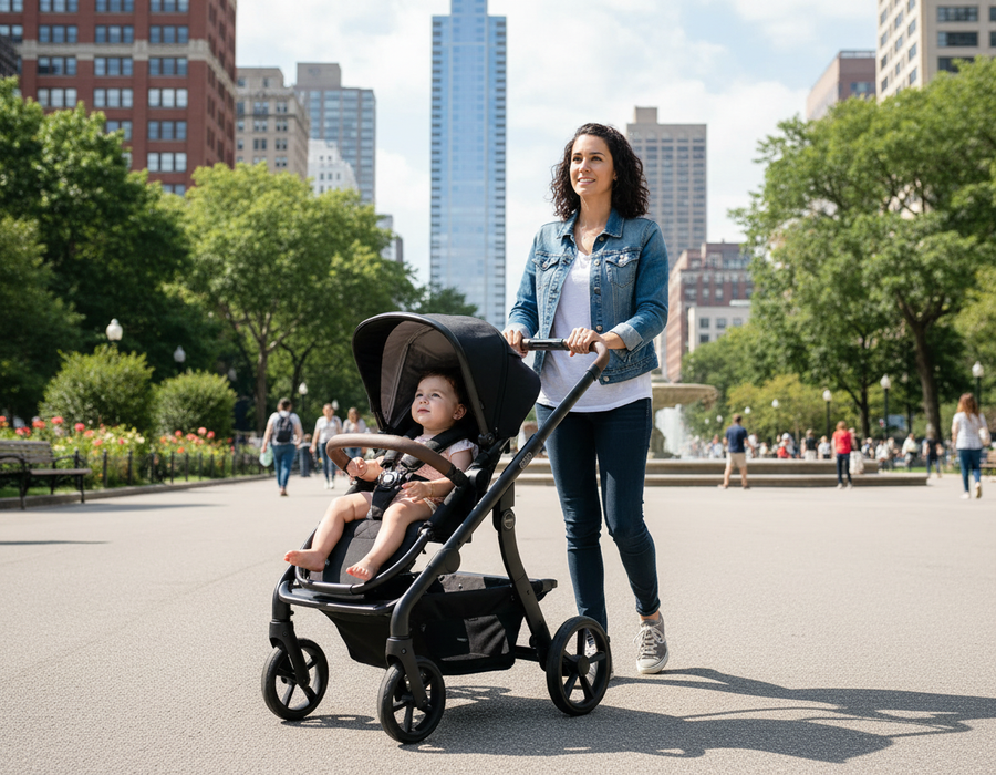 Neo Stroller Ebony in the city