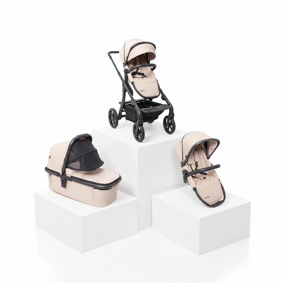 Neo Stroller — Sand duo mode with carry cot and seat
