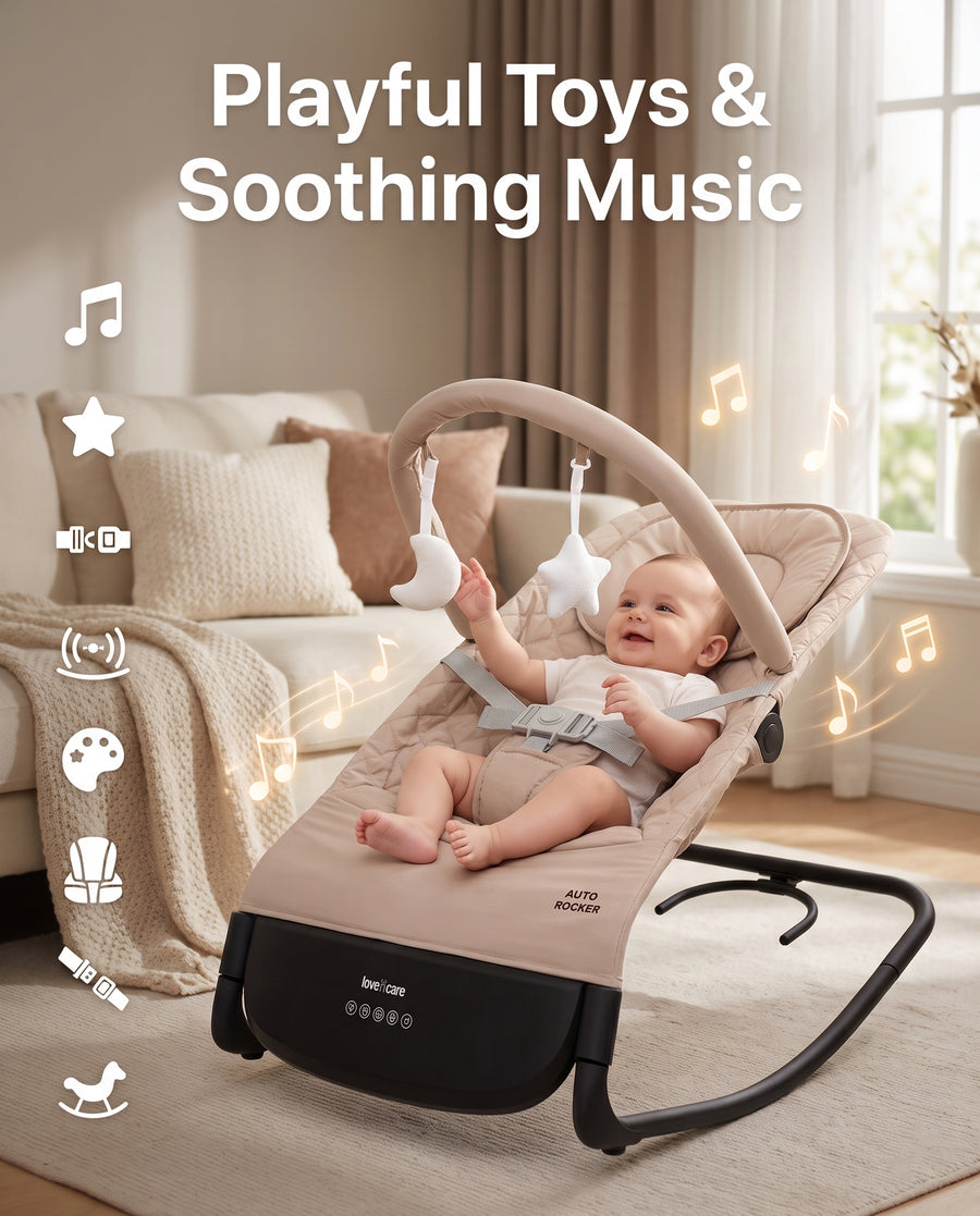 Auto Rocker Beige — playful toys and soothing music