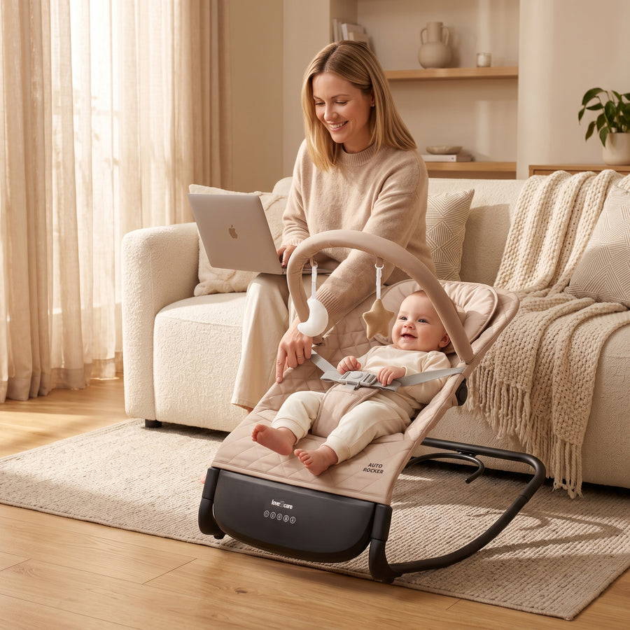 Auto Rocker Beige — hands-free soothing at home