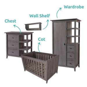 Lyon Cot, Chest, Wardrobe and Wall Shelf Package